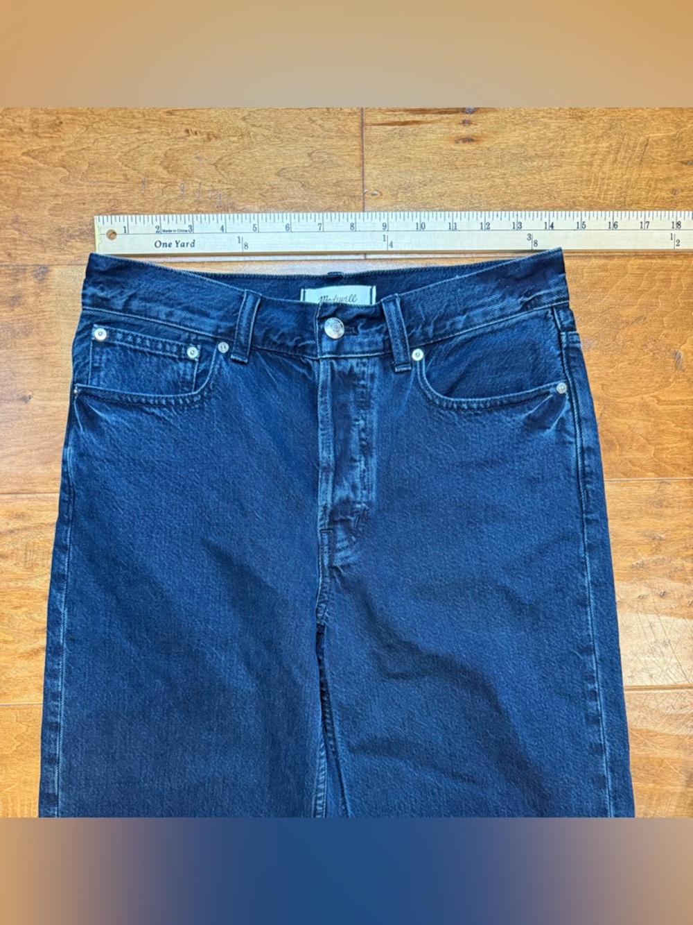 Madewell Low Rise Baggy Wide Leg Jeans Dark Indigo Button Fly 25 - Picture 2 of 11